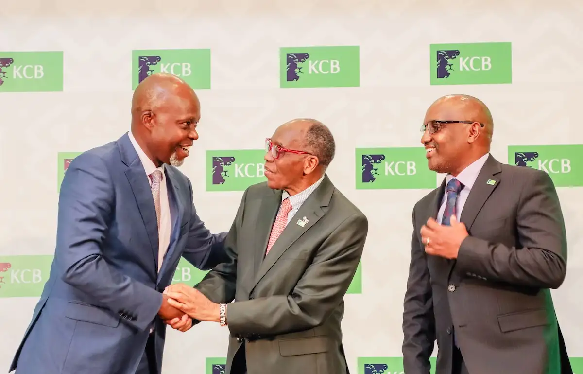KCB Group Finance Director, Lawrence Kimathi, Group Chairman, Dr. Joseph Kinyua and Group CEO, Paul Russo